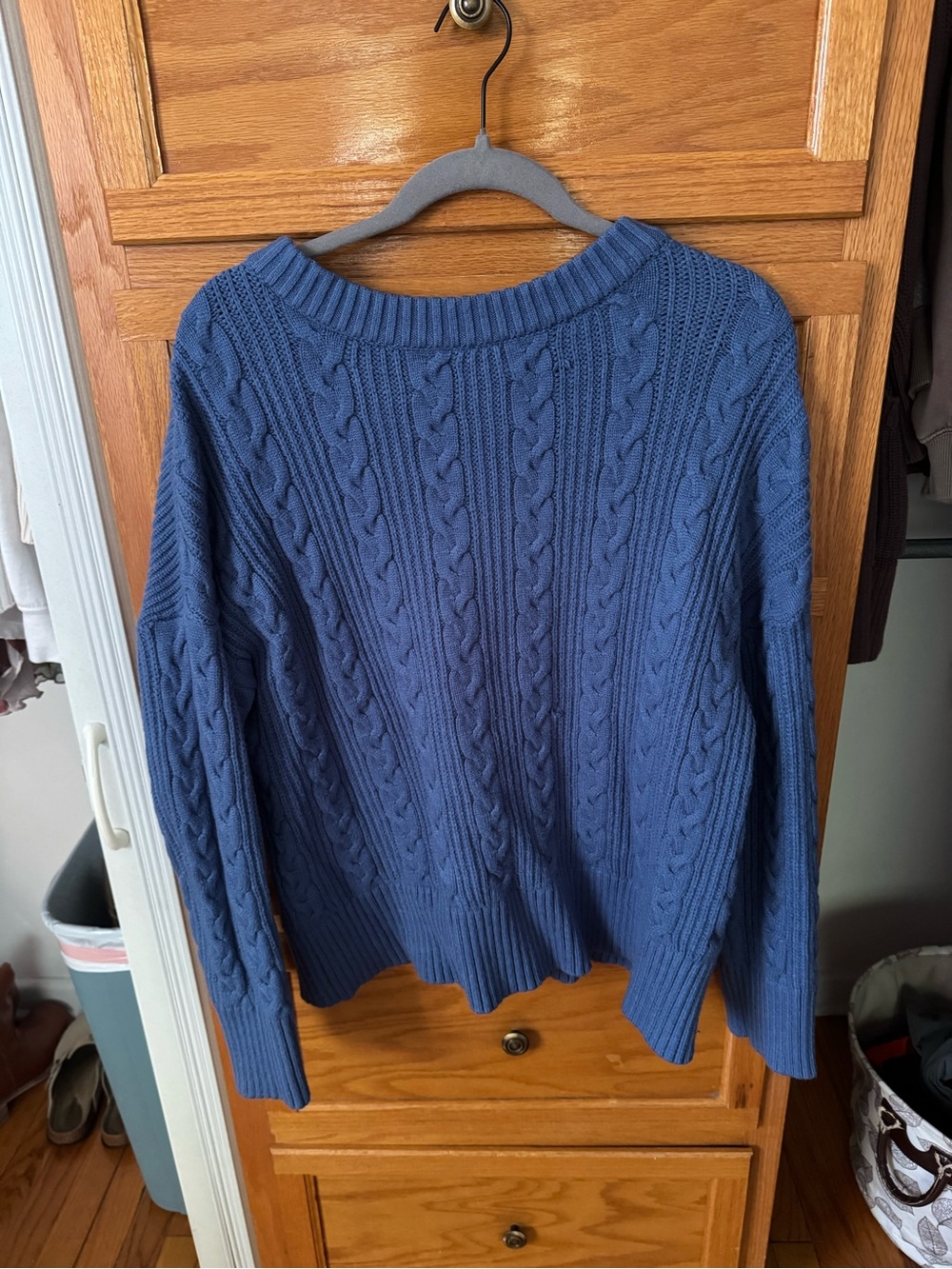Women’s Blue Cable Knit Sweater - Classic Crewneck